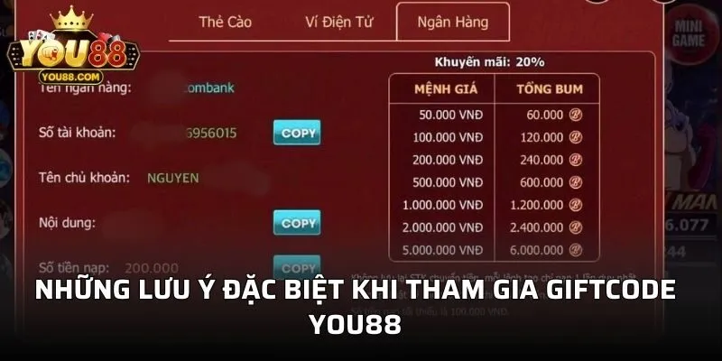 Những lưu ý đặc biệt khi tham gia Giftcode YO88